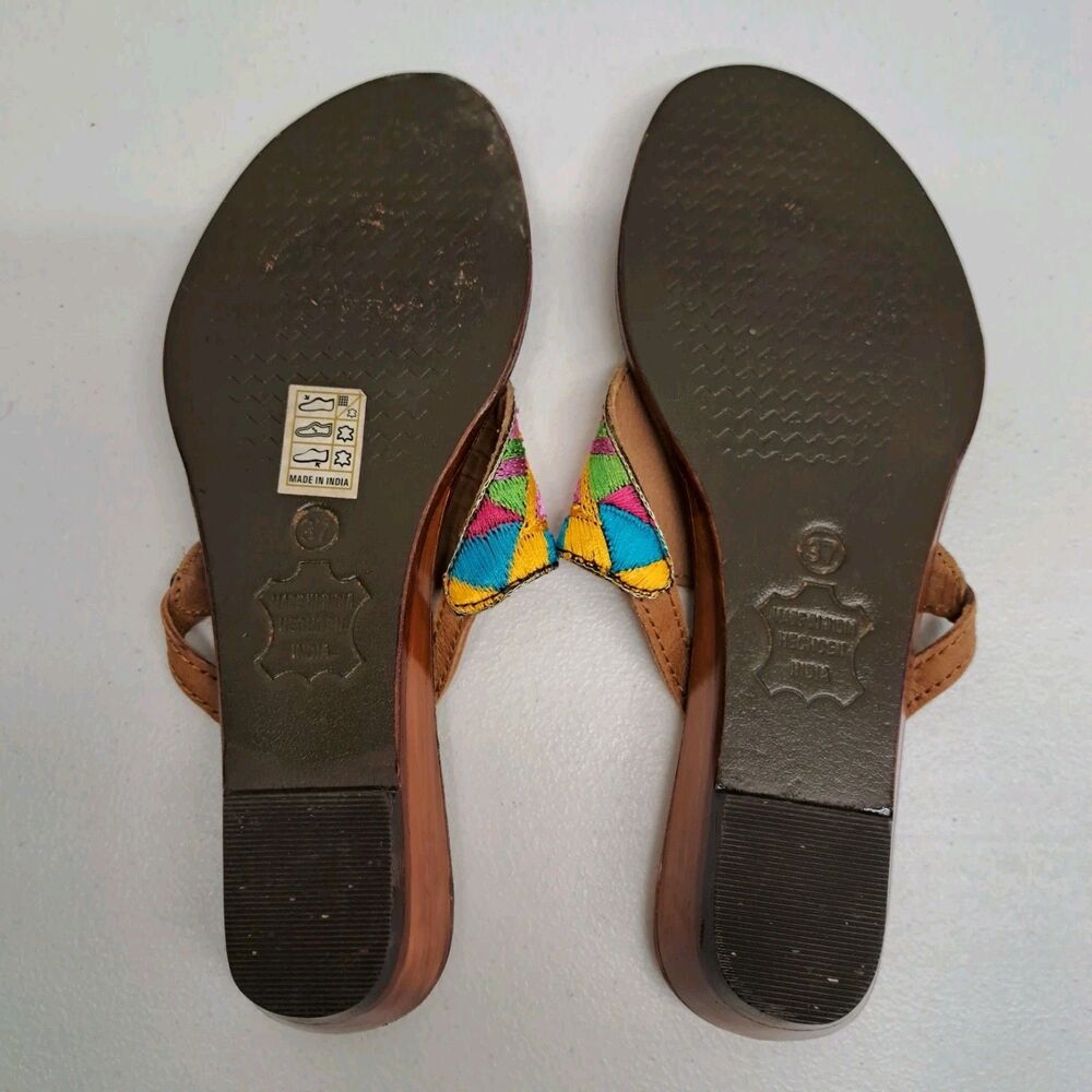 Z&L Boho Embroidered Flat Sandal Flip Flop, Size 6.5 Made In India - Picture 2 of 4